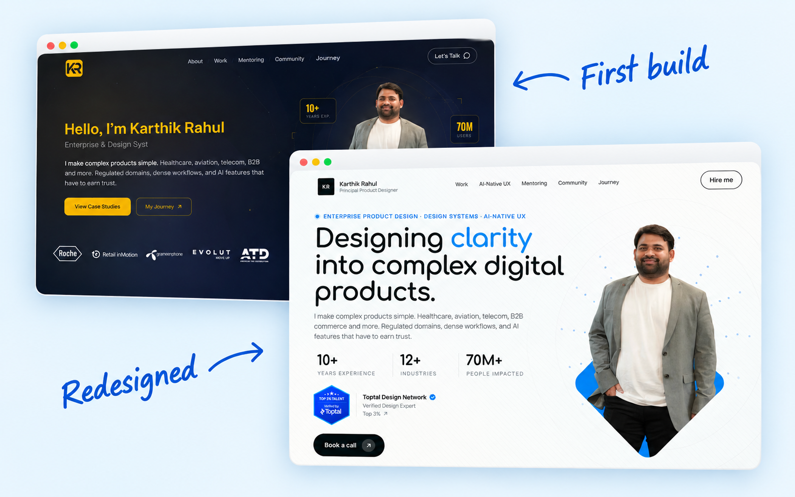 The first portfolio build beside the redesigned website