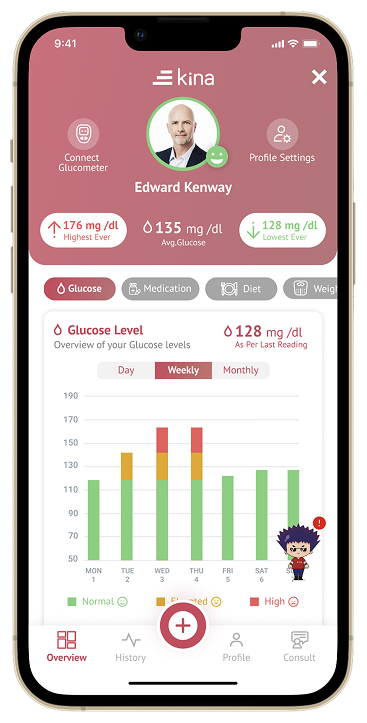 Glucose overview in the Kina app