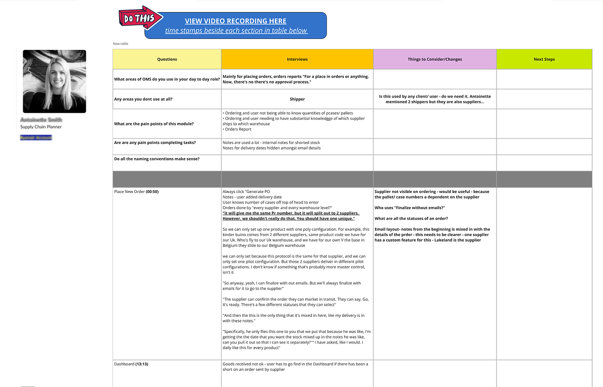 Supply Chain Planner interview findings Supply Chain Planner interview findings covering ordering workflows, pain points and next steps