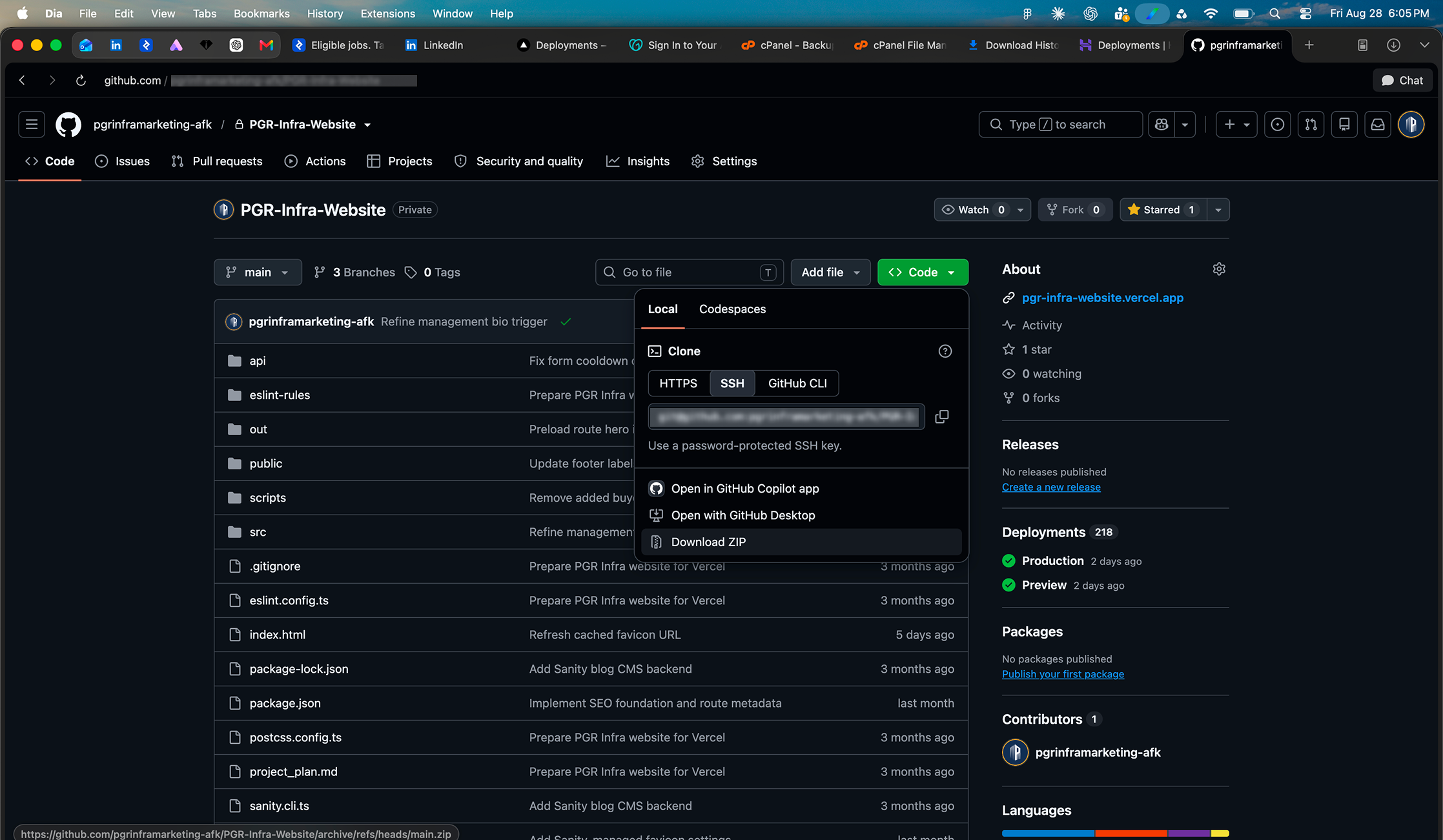 GitHub repository for the PGR Infra website
